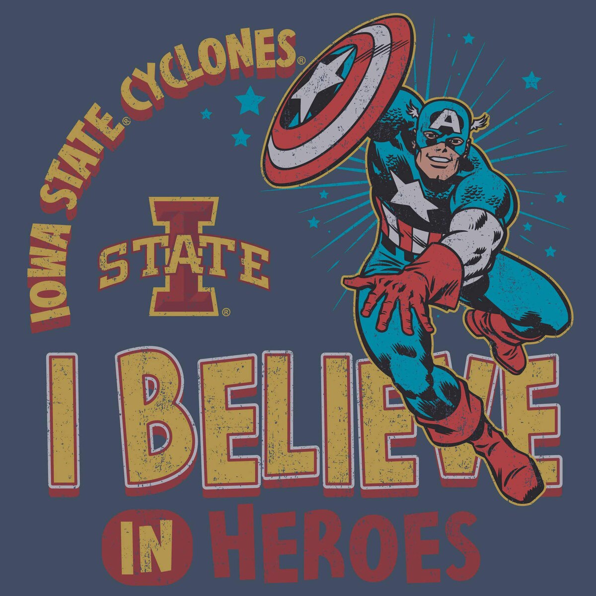 MARVEL I-State Heather Navy Captain America Short Sleeve T-Shirt